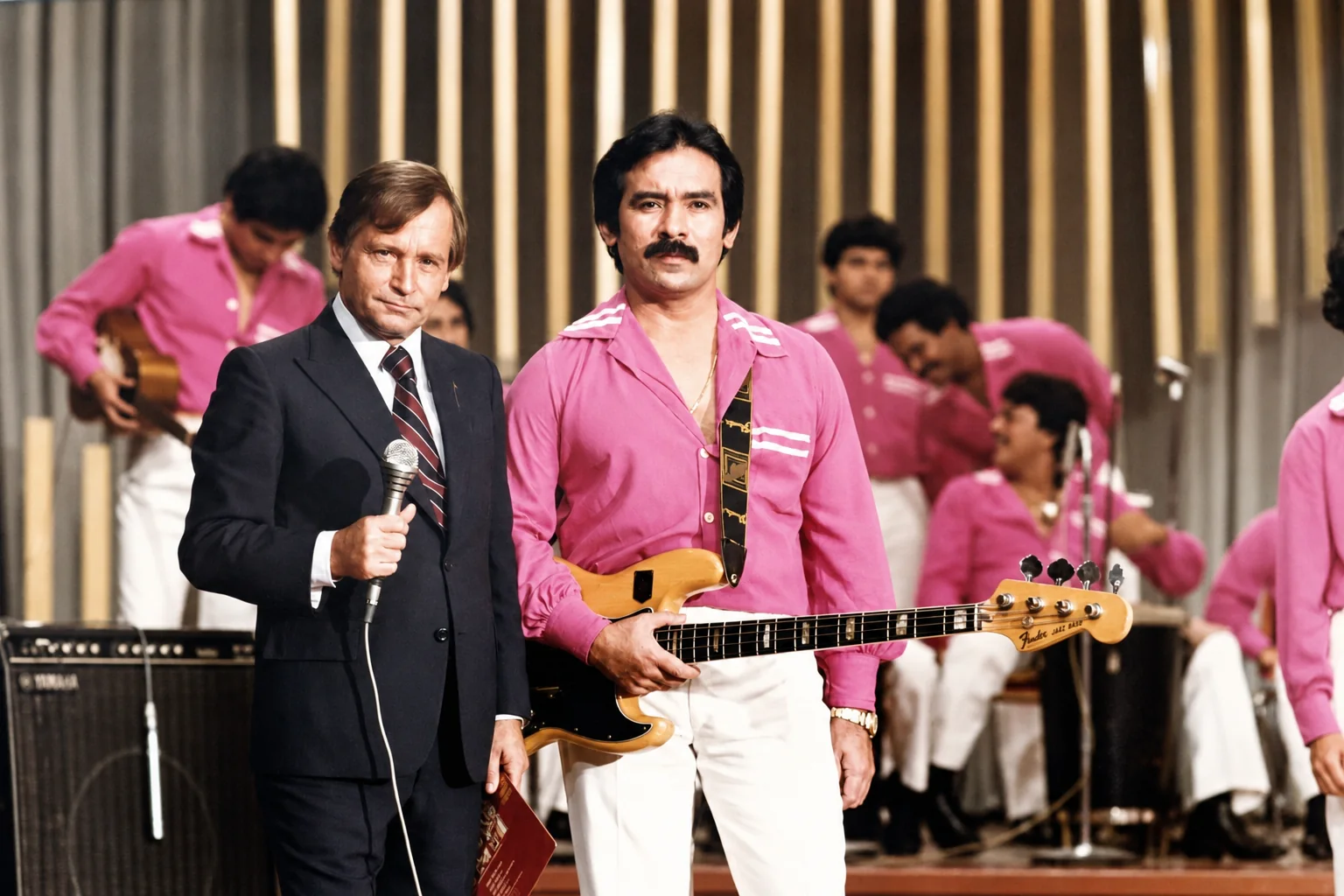 Fotografía histórica de Maracaibo 15 durante el lanzamiento de nuevos temas en Sábado Sensacional por Venevisión en 1976.
