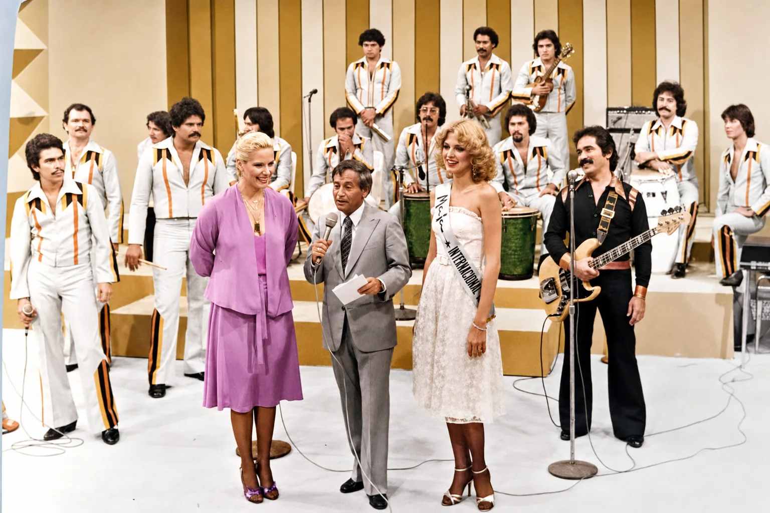 Fotografía de Maracaibo 15 junto a Amador Bendayán durante el lanzamiento de nuevos temas en Sábado Sensacional por Venevisión en 1976.